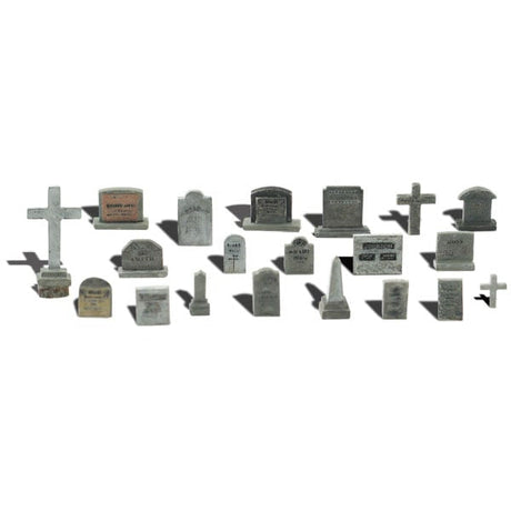 Tombstones - HO Scale - Set includes an assortment of square, rounded, cross and obelisk tombstones
