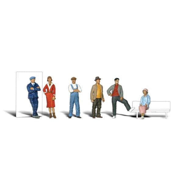 Casual People - HO Scale - A set of people - Four men, one woman standing and one woman sitting