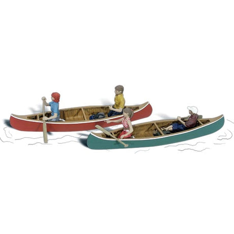 Canoers - HO Scale - Two couples in separate canoes, with paddles in hand