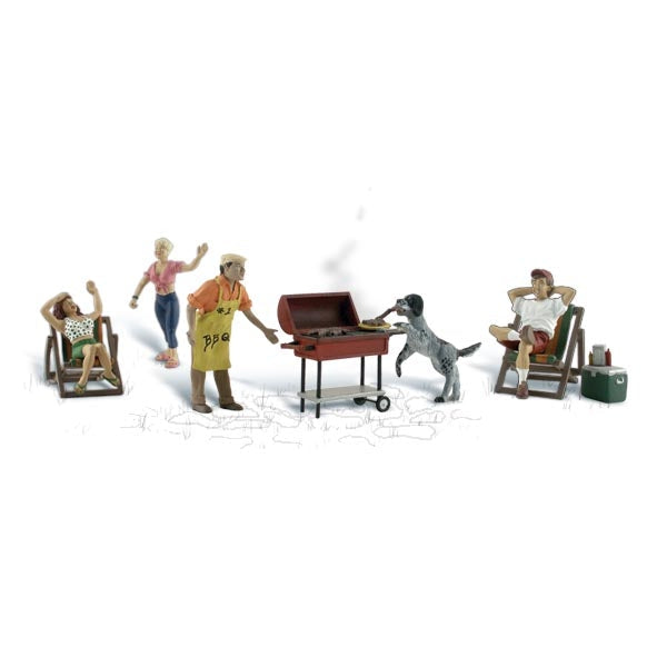 Backyard Barbeque - HO Scale - The neighborhood BBQ attracts some two-legged and four-legged friends