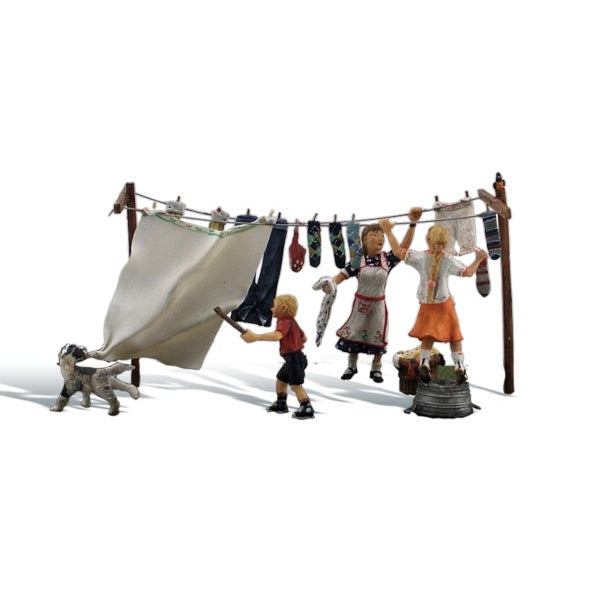 Wash Day Getaway - HO Scale - That mischievous Spot has other plans for the clean sheets on the family&rsquo;s wash day!
Set contains 6 pieces