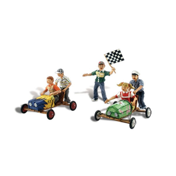 Down Hill Derby - HO Scale - Kids and carts race to the checkered flag! 
Set contains 3 pieces