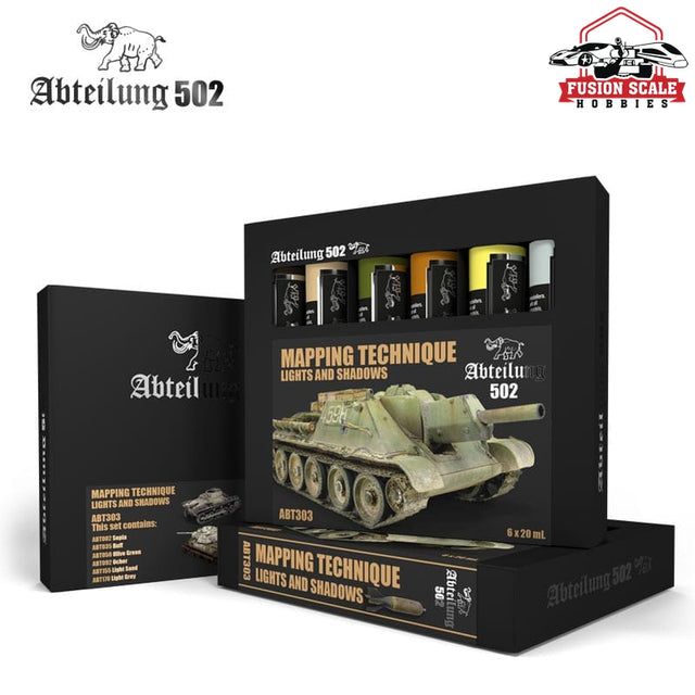 Abteilung 502 Mapping Technique Lights and Shadows Weathering Oil Paint Set (6 Colors) 20ml Tubes ABT303 - Fusion Scale Hobbies