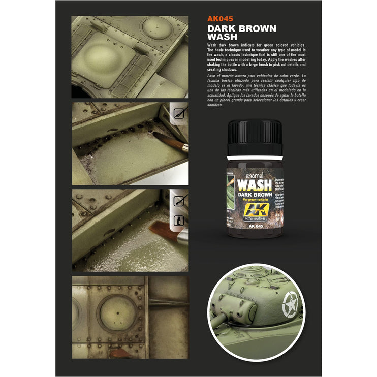 AK Interactive Dark Brown Wash Enamel Paint 35ml Bottle - Fusion Scale Hobbies