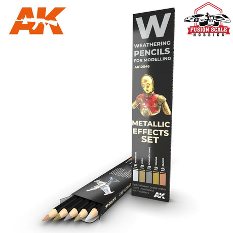 AK Interactive Metallic Effects Weathering Pencil Set 5 Pencils AKI10046 - Fusion Scale Hobbies