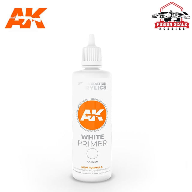 AK Interactive 3rd Generation White Acrylic Primer 100ml Bottle - Fusion Scale Hobbies
