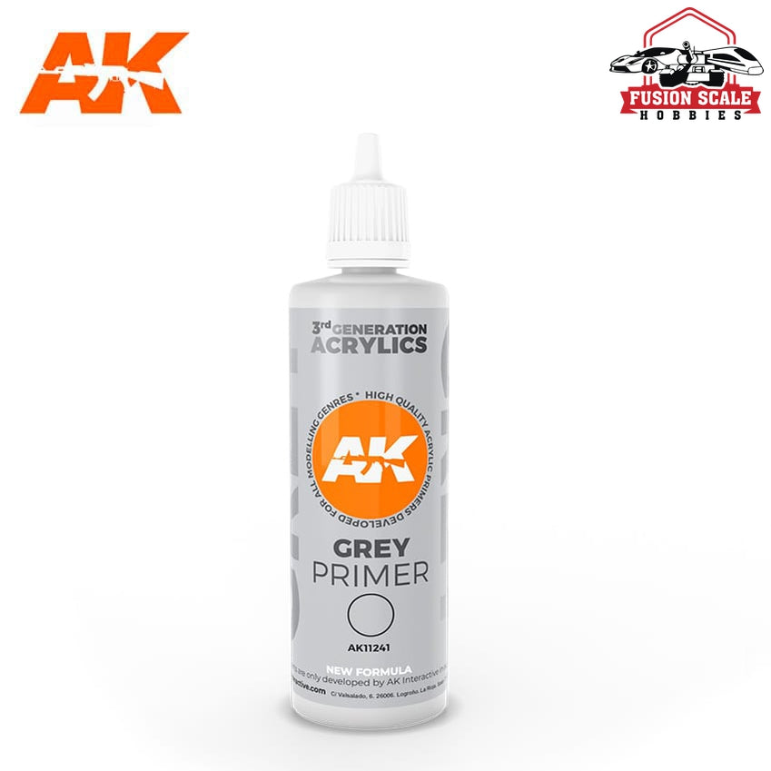 AK Interactive 3rd Generation Grey Acrylic Primer 100ml Bottle - Fusion Scale Hobbies