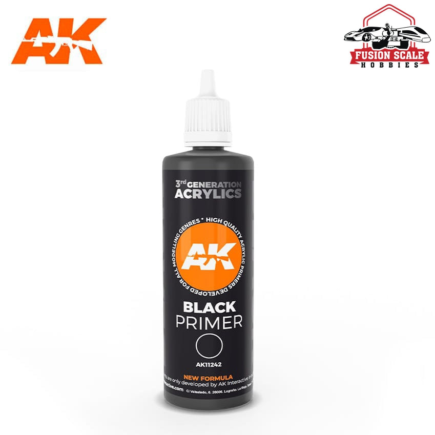AK Interactive 3rd Generation Black Acrylic Primer 100ml Bottle - Fusion Scale Hobbies