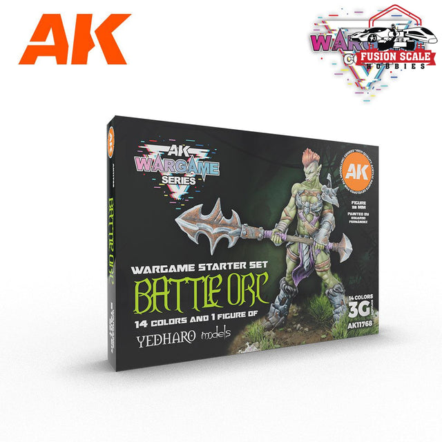 AK Interactive Wargame Starter Set - Battle Orc (14 Colors & 1 Figure) - Fusion Scale Hobbies