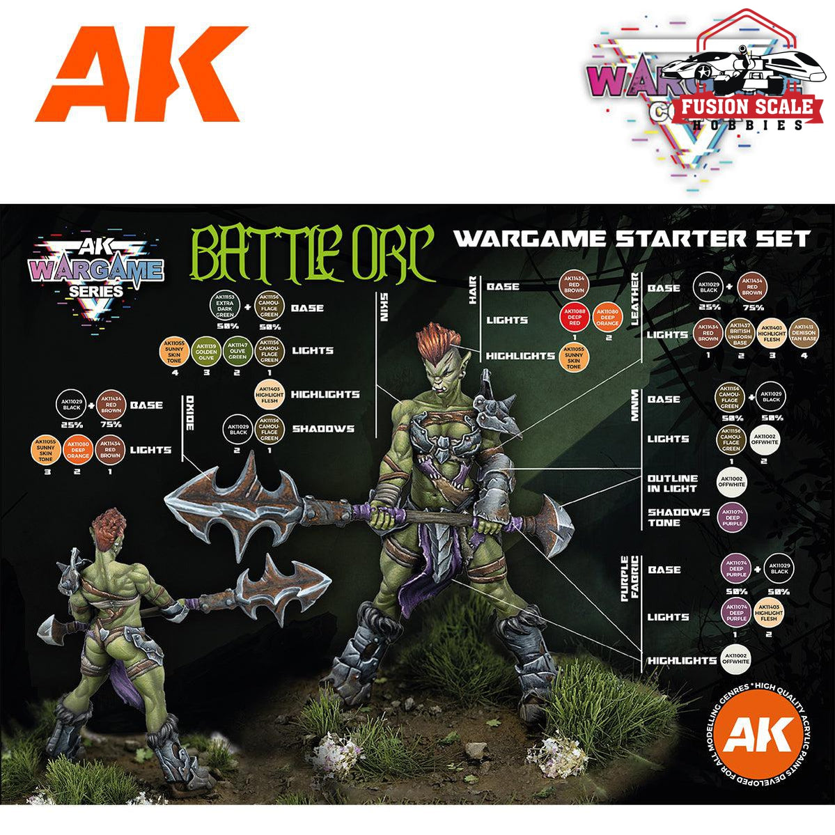 AK Interactive Wargame Starter Set - Battle Orc (14 Colors & 1 Figure) - Fusion Scale Hobbies