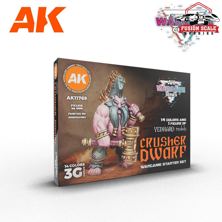 AK Interactive Wargame Starter Set - Crusher Dwarf (14 Colors & 1 Figure) - Fusion Scale Hobbies