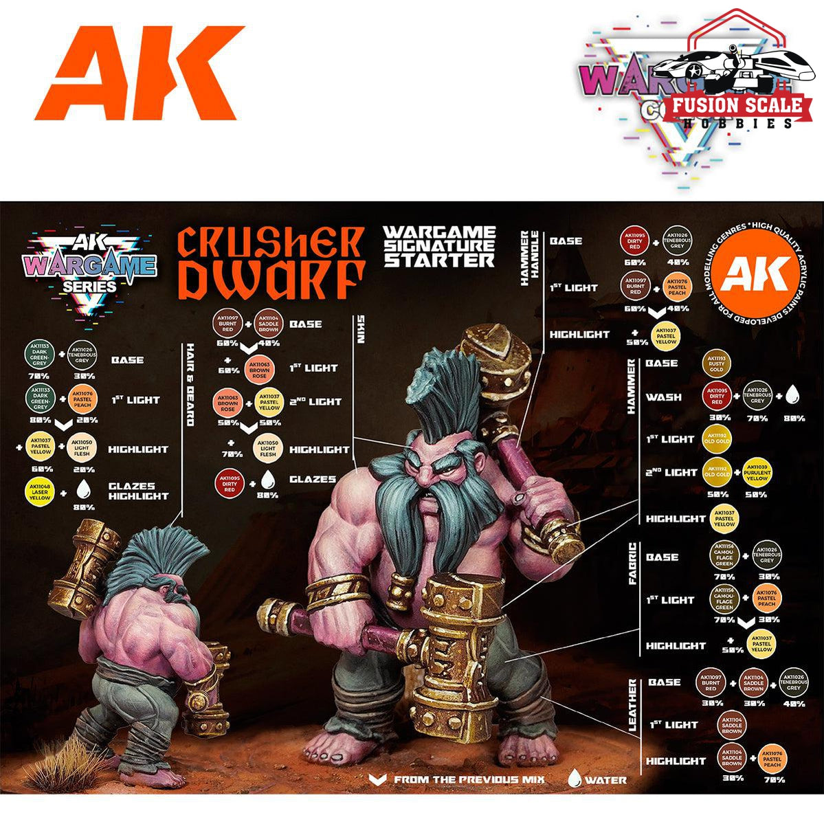 AK Interactive Wargame Starter Set - Crusher Dwarf (14 Colors & 1 Figure) - Fusion Scale Hobbies