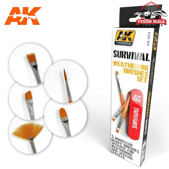AK Interactive Survival Weathering Brushes Set (5 different) AKI663 - Fusion Scale Hobbies