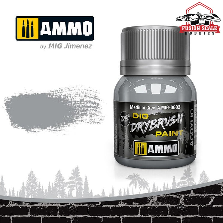 Ammo Mig Jimenez Dio Dry Brush Medium Gray Paint - Fusion Scale Hobbies