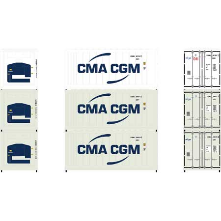 Athearn N Scale 20' Reefer Container, CMA/CGM (3)