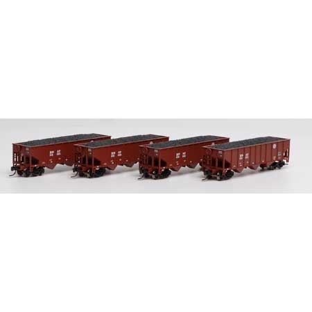 Athearn N Scale 40' 3-Bay Ribbed Hopper w/Load, BNSF #2 (4)