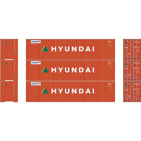 Athearn HO Scale RTR 40' Corrugated Container, Hyundai (3)