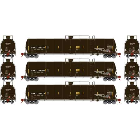 Athearn N Scale 33,900-Gallon LPG Tank/Late, GBRX (3)