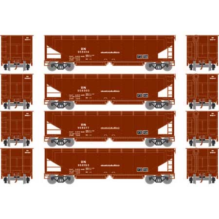 Athearn HO Scale RTR 40' Offset Ballast Hopper w/Load, BN #2 (4)