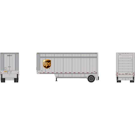 Athearn HO Scale RTR 28' Drop Sill Trailer, UPS w/Shield #202017