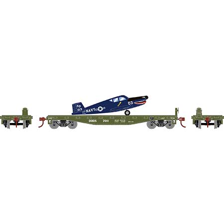 Athearn HO Scale 40' Flat Car w/Plane, DODX/Navy #7011