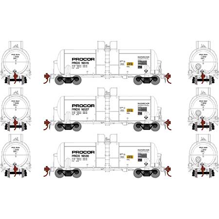 Athearn Genesis  HO Scale 13,600-Gallon Acid Tank, PROX/White (3) - Fusion Scale Hobbies