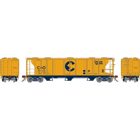 Athearn Genesis  HO Scale PS-2 2893 3-Bay Covered Hopper, C&O #2063 - Fusion Scale Hobbies