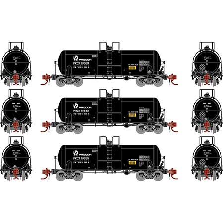 Athearn Genesis  N Scale 13,600-Gallon Acid Tank, PROX/Black (3) - Fusion Scale Hobbies