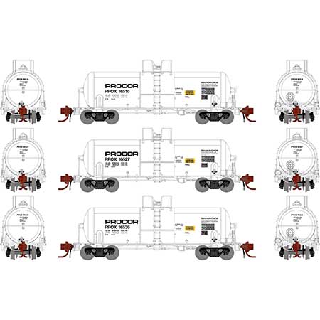 Athearn Genesis  N Scale 13,600-Gallon Acid Tank, PROX/White (3) - Fusion Scale Hobbies