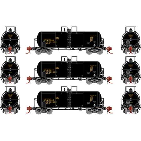 Athearn Genesis  N Scale 13,600-Gallon Acid Tank, UTLX/Black (3) - Fusion Scale Hobbies