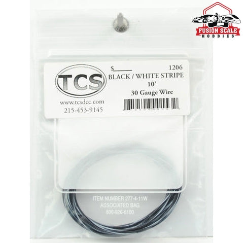 Train Control Systems 10ft 30AWG Wire Black with White Stripe