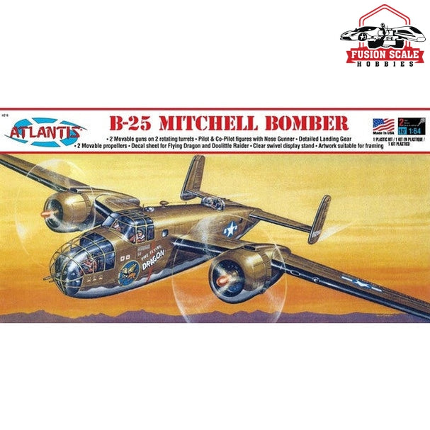 Atlantis Models B-25 Mitchell Bomber Flying Dragon Plastic Model Kit 1/64 - Fusion Scale Hobbies