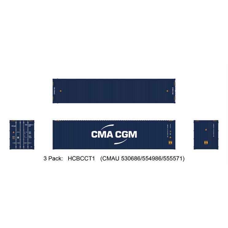 Aurora Miniatures HO 40ft Containers 3 Pack CMA CGM (CMAU 530686/554986/555571) - Fusion Scale Hobbies