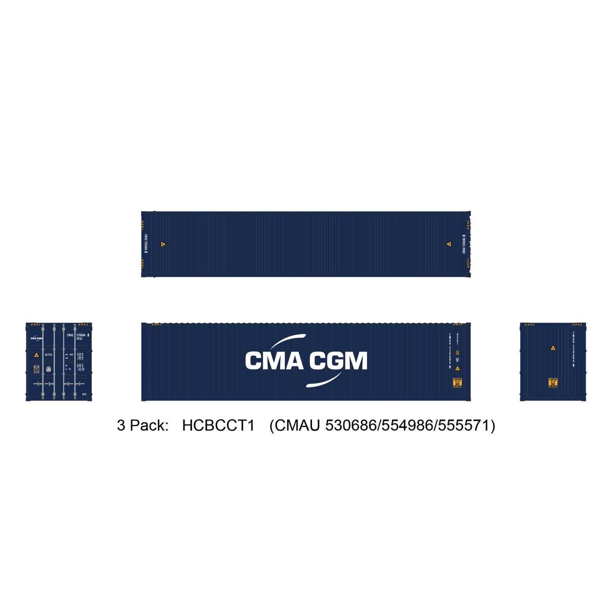 Aurora Miniatures HO 40ft Containers 3 Pack CMA CGM (CMAU 530686/554986/555571) - Fusion Scale Hobbies