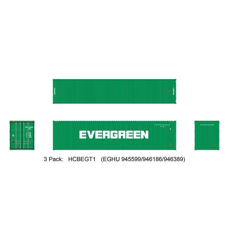 Aurora Miniatures HO 40ft Containers 3 Pack Evergreen (EGHU 945599/946186/946389) - Fusion Scale Hobbies