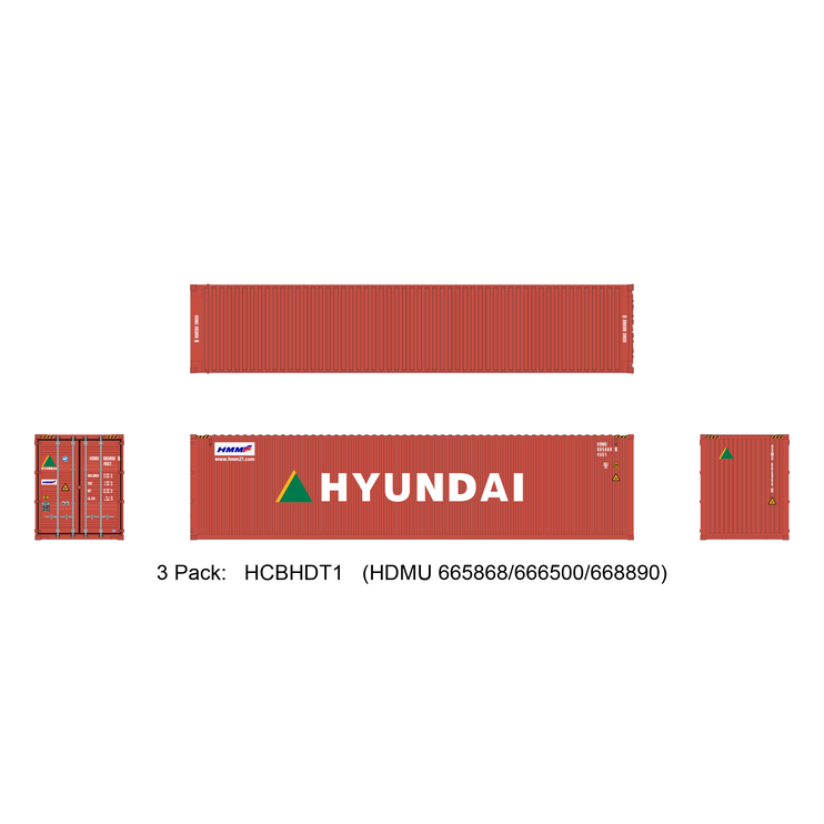 Aurora Miniatures HO 40ft Containers 3 Pack Hyundai (HDMU 665868/666500/668890) - Fusion Scale Hobbies