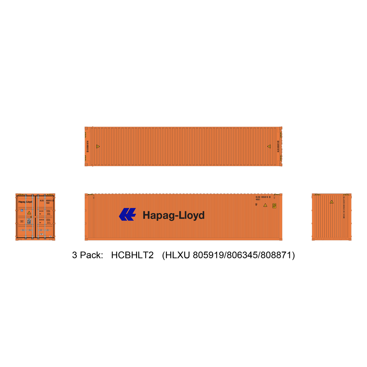 Aurora Miniatures HO 40ft Containers 3 Pack Hapag-Lloyd Small Logo (HLXU 859683/862303/863318) - Fusion Scale Hobbies