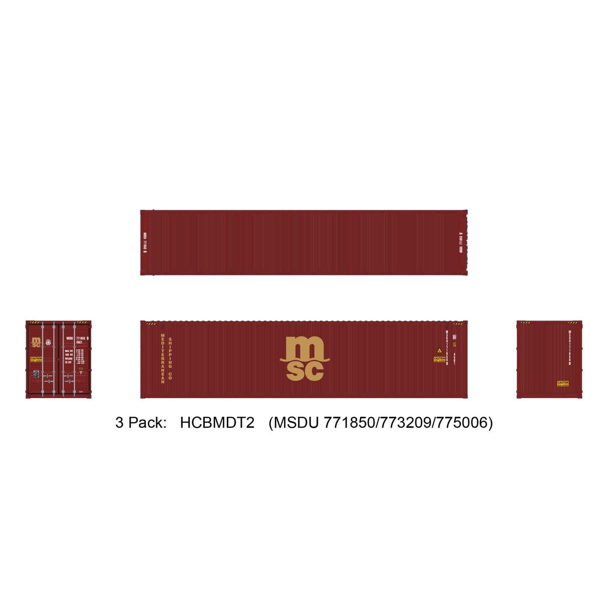 Aurora Miniatures HO 40ft Containers 3 Pack MSC Maroon (MSDU 771850/773209/775006) - Fusion Scale Hobbies
