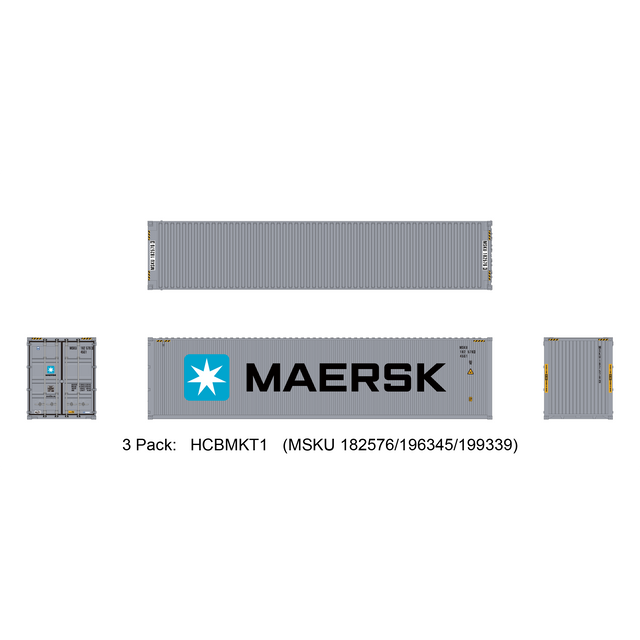 Aurora Miniatures HO 40ft Containers 3 Pack Maersk Large Logo #1 (MSKU 182576/196345/199339) - Fusion Scale Hobbies