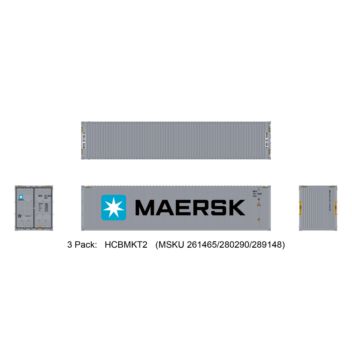 Aurora Miniatures HO 40ft Containers 3 Pack Maersk Large Logo #2 (MSKU 261465/280290/289148) - Fusion Scale Hobbies