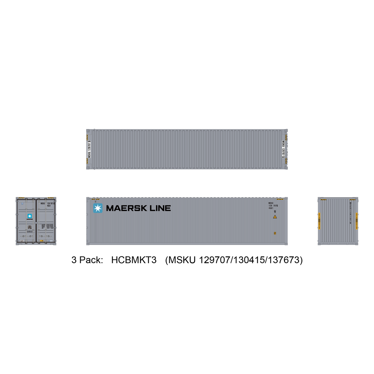Aurora Miniatures HO 40ft Containers 3 Pack Maersk Small Logo (MSKU 129707/130415/137673) - Fusion Scale Hobbies
