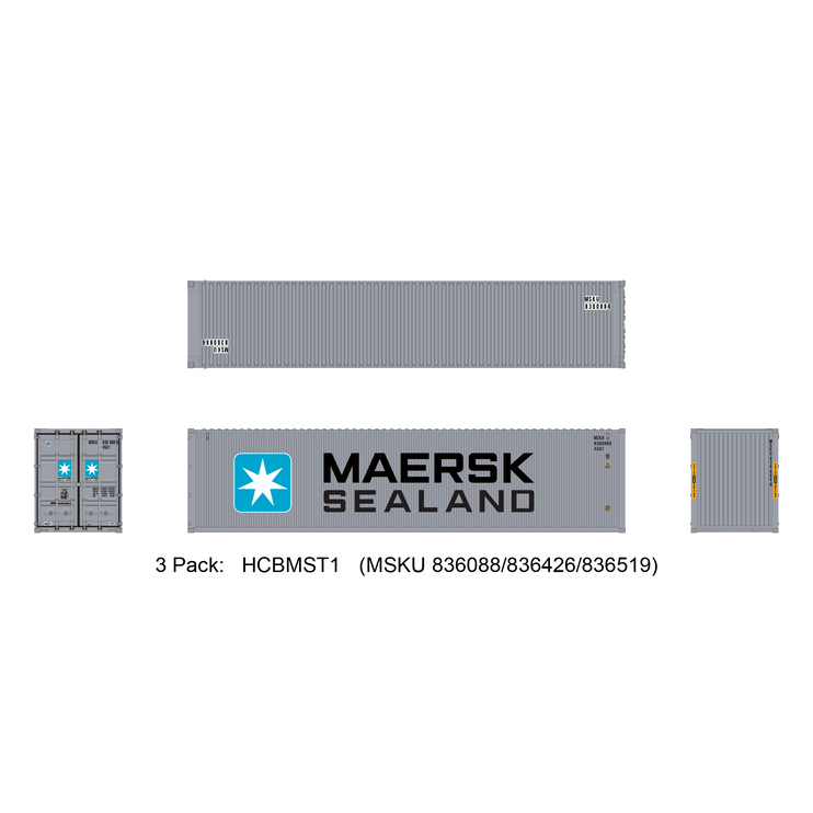 Aurora Miniatures HO 40ft Containers 3 Pack Maersk Sealand #1 (MSKU 836088/836426/836519) - Fusion Scale Hobbies