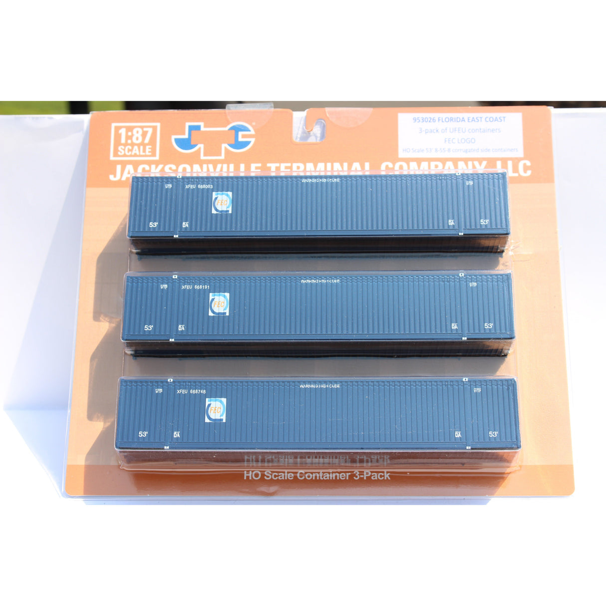 Jacksonville Terminal Company HO Scale FEC 53' Container 3 Pack Set 8-55-8