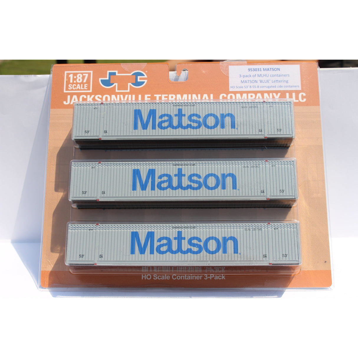 Jacksonville Terminal Company HO Scale Matson 53' Container 3 Pack Set 8-55-8