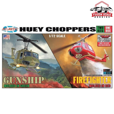 Atlantis Models Huey Chopper 2 Pack Fire Fighter and Vietnam Gunship - Fusion Scale Hobbies