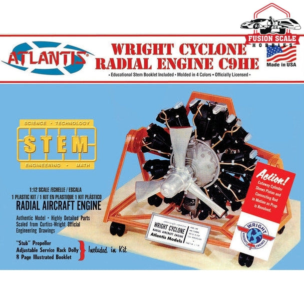 Atlantis Models Wright Cyclone Engine 1/12 Scake Plastic Model Kit - Fusion Scale Hobbies