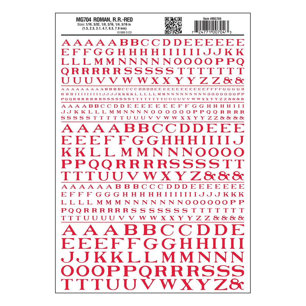Woodland Scenics RR Roman Letters/red
