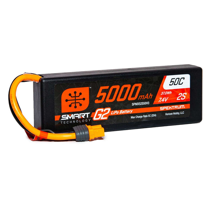 Spectrum RC 5000mAh 2S 7.4V Smart G2 LiPo 50C Hard Case; IC3