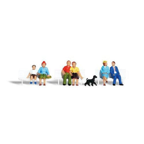 Sitting & Waiting - HO Scale - This set includes two men, three women, a child and a dog