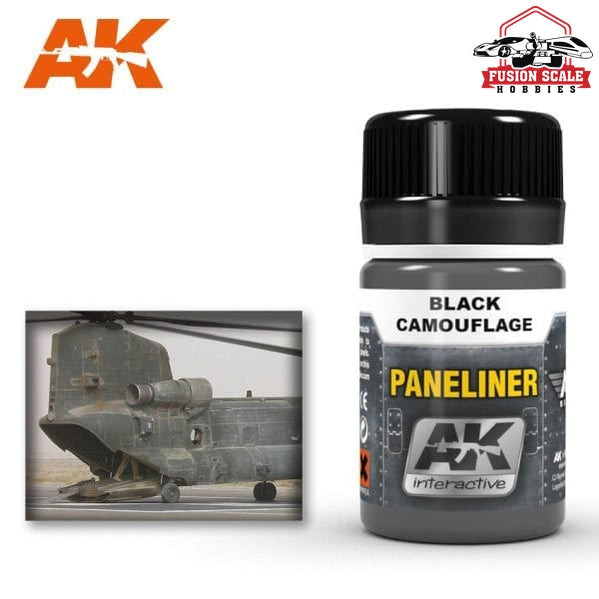 AK Interactive Air Series Panel Liner Black Camouflage Enamel Paint 35ml Bottle - Fusion Scale Hobbies